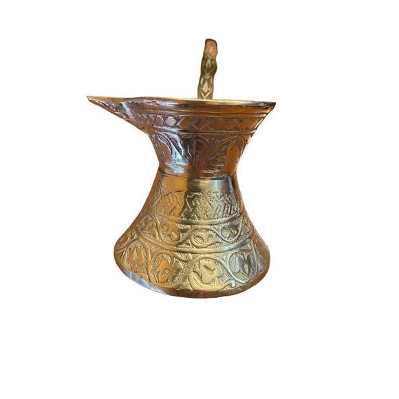 Hand Made Engraved Sturdy Brass Turkish Greek Arabic Coffee Pot - Picture 9 of 9